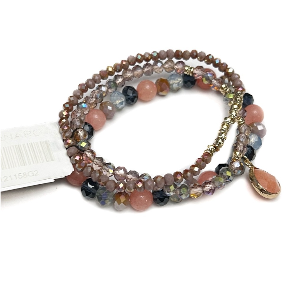 Set of 3 Beaded Stretch Bracelets Rose Pink Multicolor Faux Stone - Picture 3 of 5